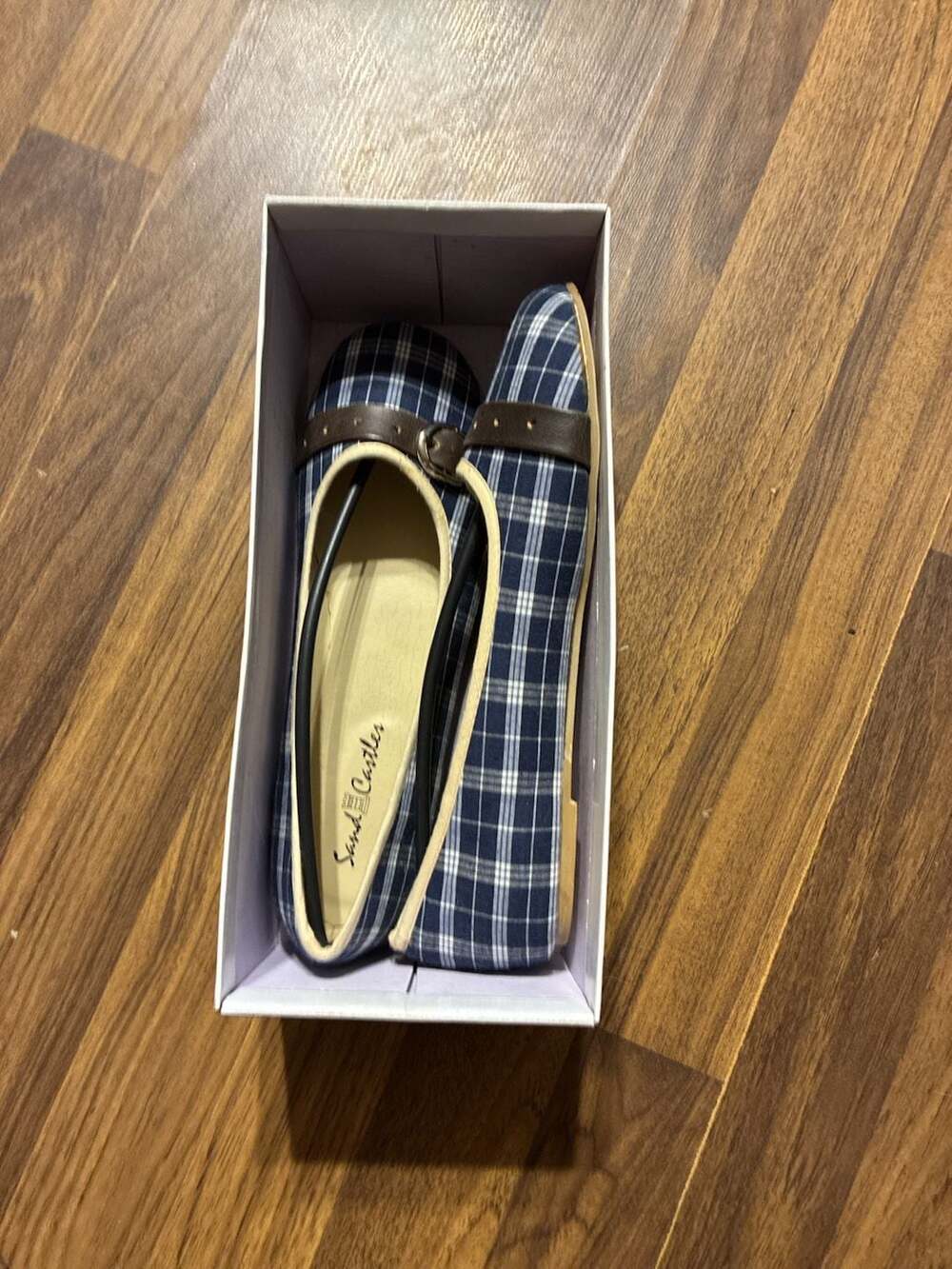 Sand Castles Women's Blue Plaid Belted Ballerina Flats, Size 9